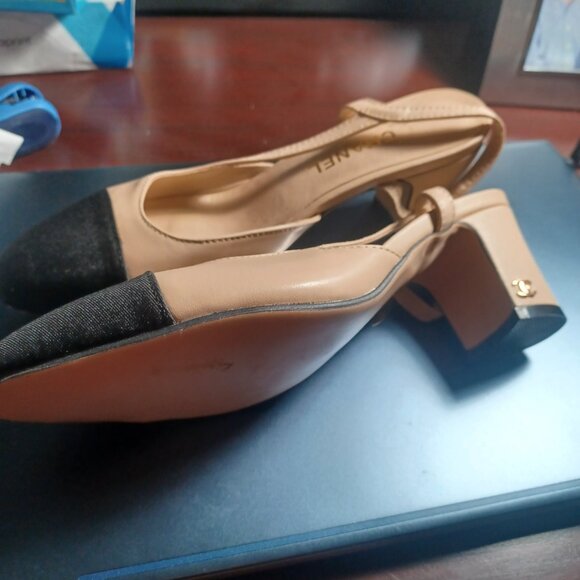 Chanel Calf Skin Cap Toe Slingbacks - Picture 3 of 8